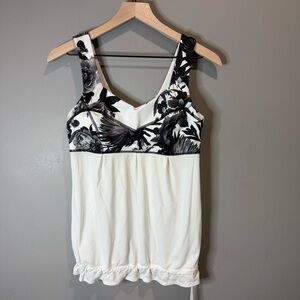 lululemon Tame Me Tank Top in the Brisk Bloom Black White pattern